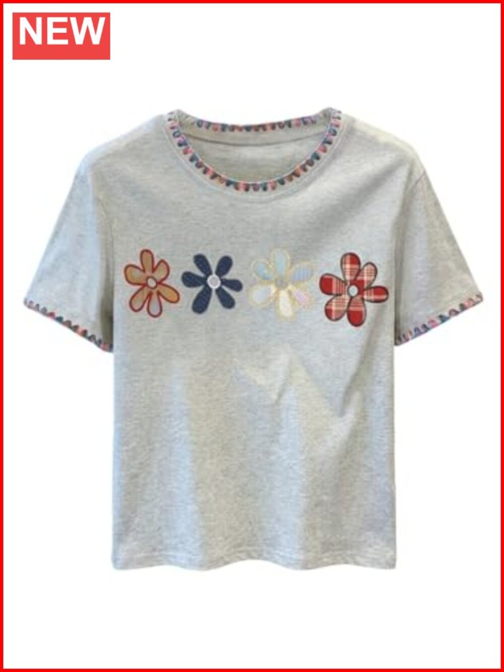 Women's Floral Embroidered Short Sleeve Crew Neck Tee